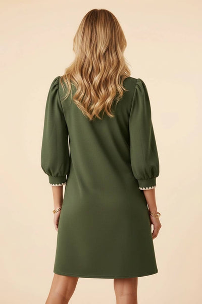Scallop Trim Puff Sleeve Mini Shift Dress