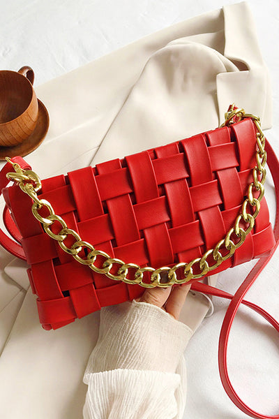 Vegan Leather Woven Crossbody Bag