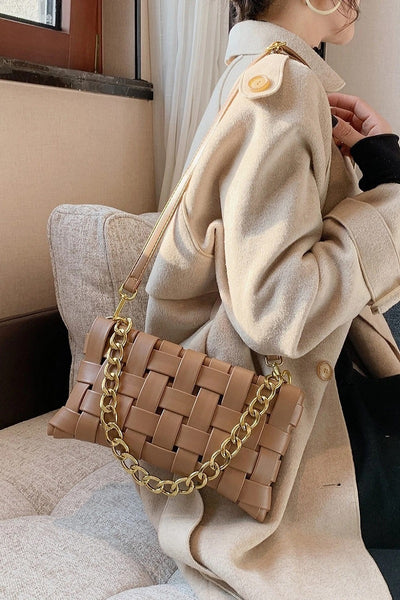 Vegan Leather Woven Crossbody Bag