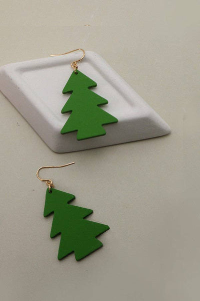 Wooden Christmas Tree Earrings