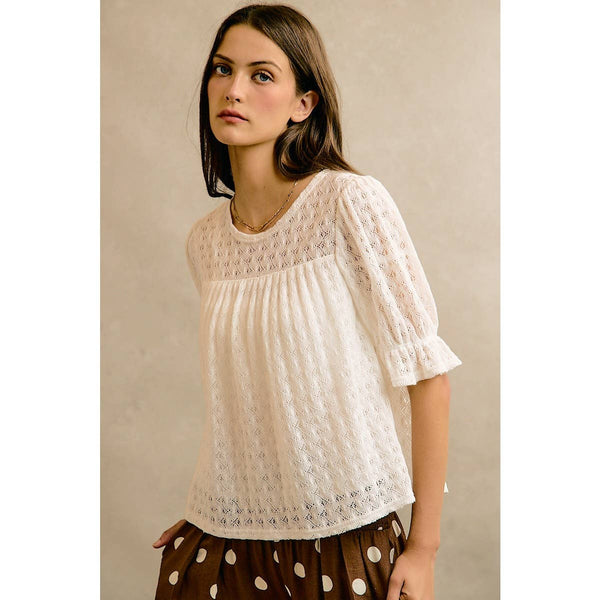 Crochet Knit Top in Ivory