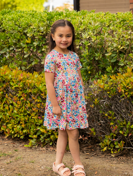 Spring Pattern Little Girls Pocket Dress in Multicolor Floral