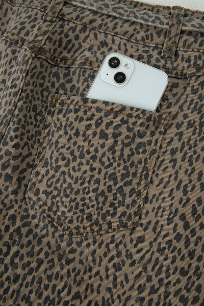 Leopard Print Denim Shorts