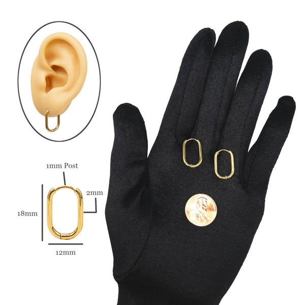 Oval Huggie Hoop Earrings • Surgical Steel  • 18K Gold PVD