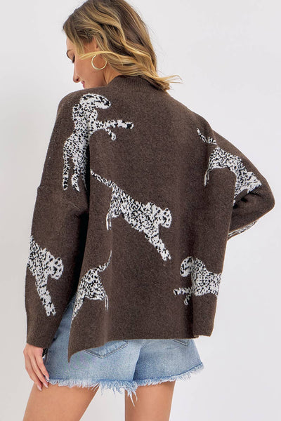 Leopard Patterned Oversized Sweater in Brown