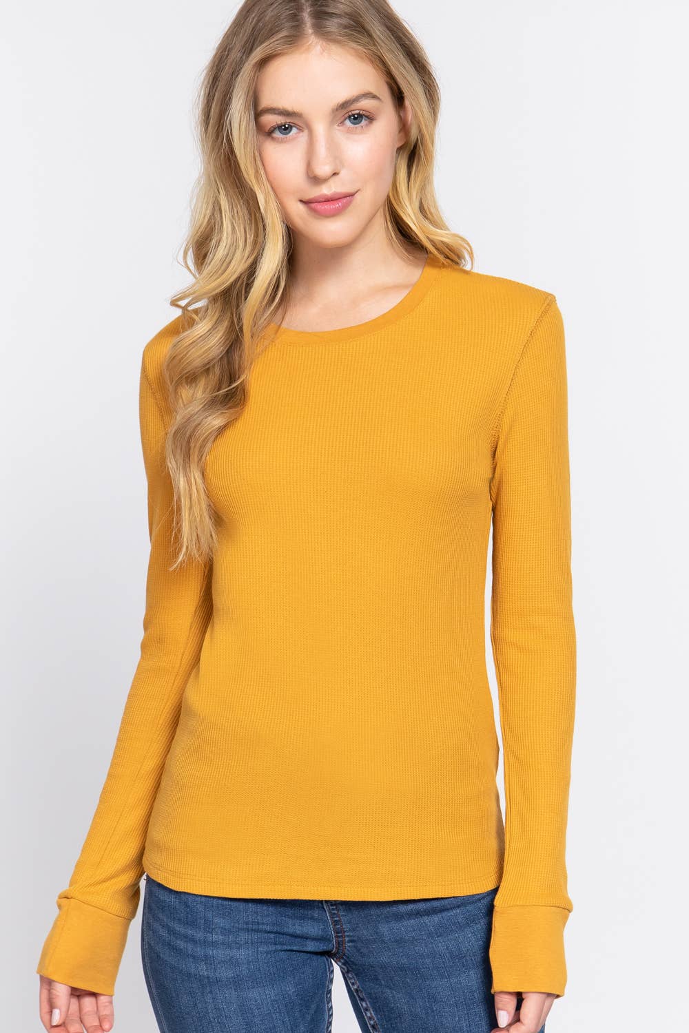 Thermal Knit Top in Mustard