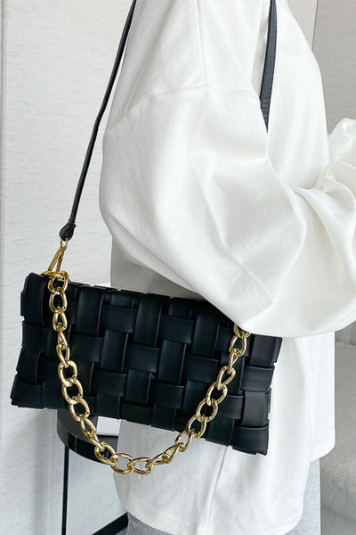 Vegan Leather Woven Crossbody Bag
