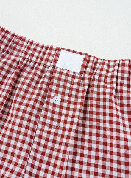 Gingham Printed High Waist Shorts in Red