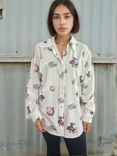 Yee Haw Pearl Snap Button Down Shirt