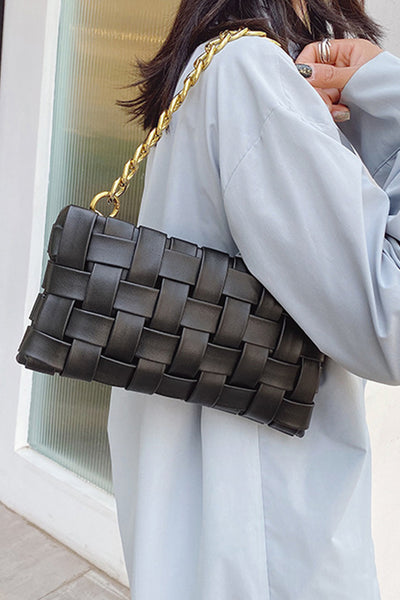 Vegan Leather Woven Crossbody Bag