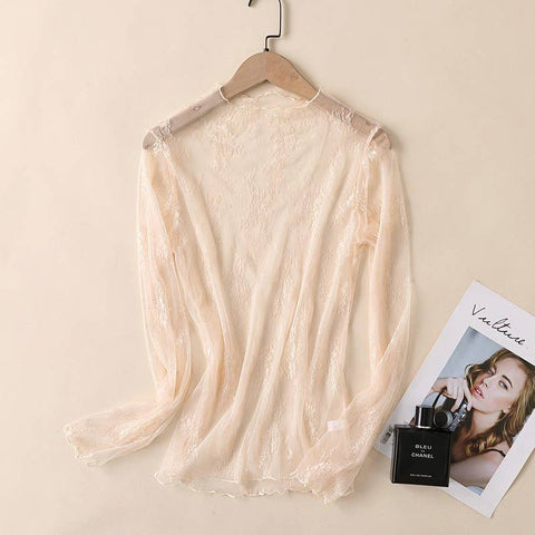 Long Sleeve Mesh Top in Ivory