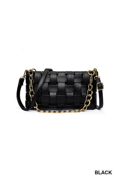 Vegan Leather Woven Crossbody Bag