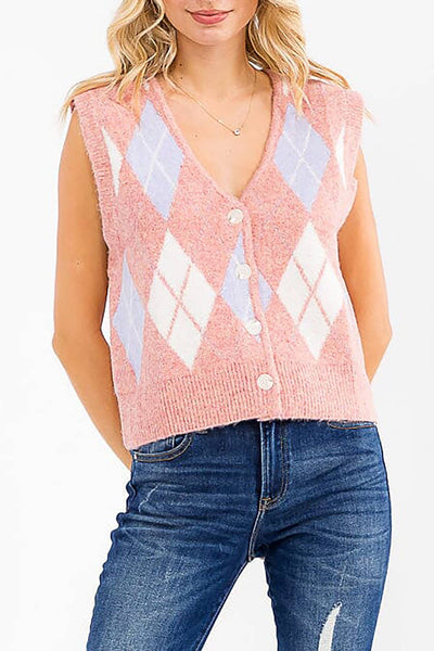 Arygle Plaid Button Up Sweater Vest