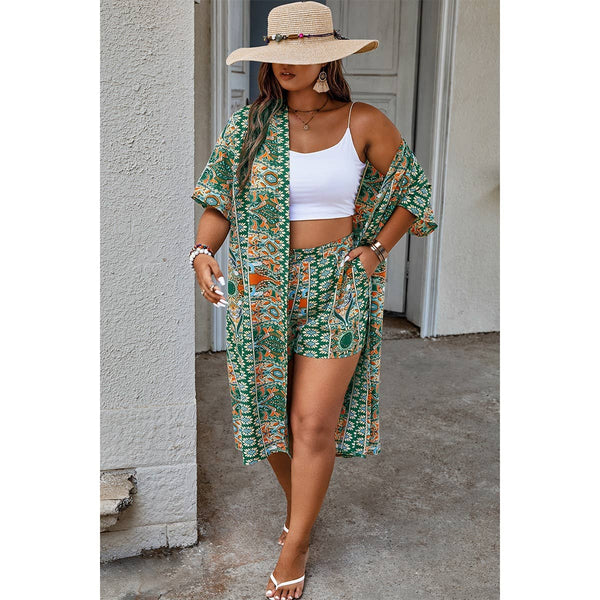 Plus Size Two Pieces Printed Elastic Waist Sets