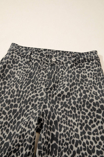 Leopard Wide Leg High Waist Jean in Black