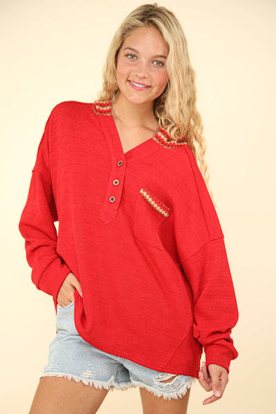 Contrast Hoodie Knit Top