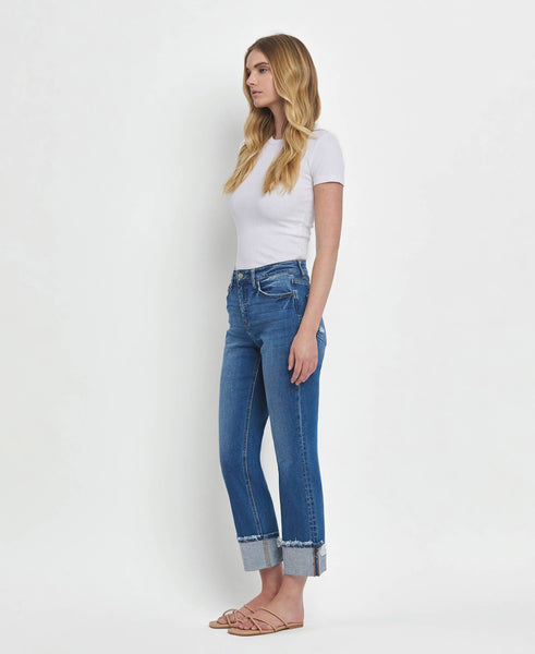 High Rise Cuffed Straight Jeans by Flying Monkey