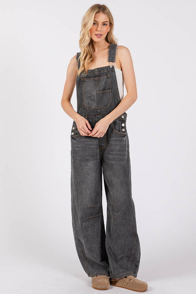 Washed Black Denim Overall