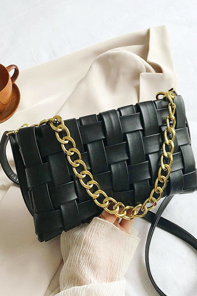 Vegan Leather Woven Crossbody Bag