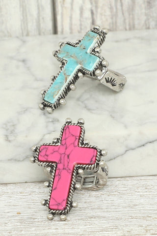 Western Turquoise Cross Stretch Ring