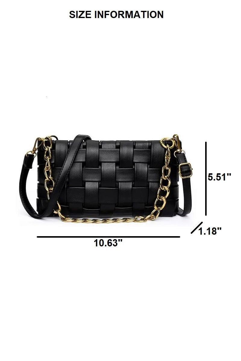 Vegan Leather Woven Crossbody Bag