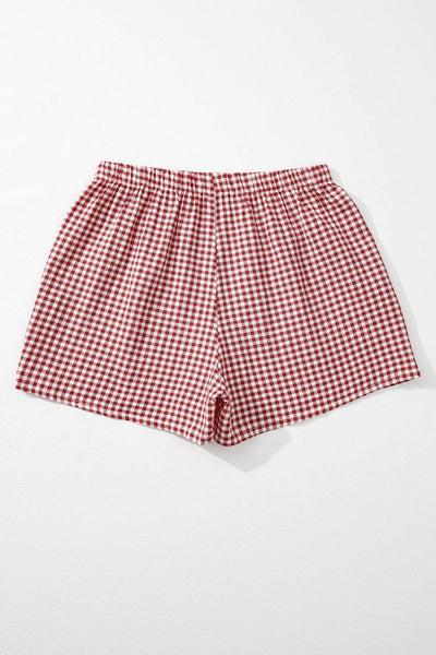 Gingham Printed High Waist Shorts in Red
