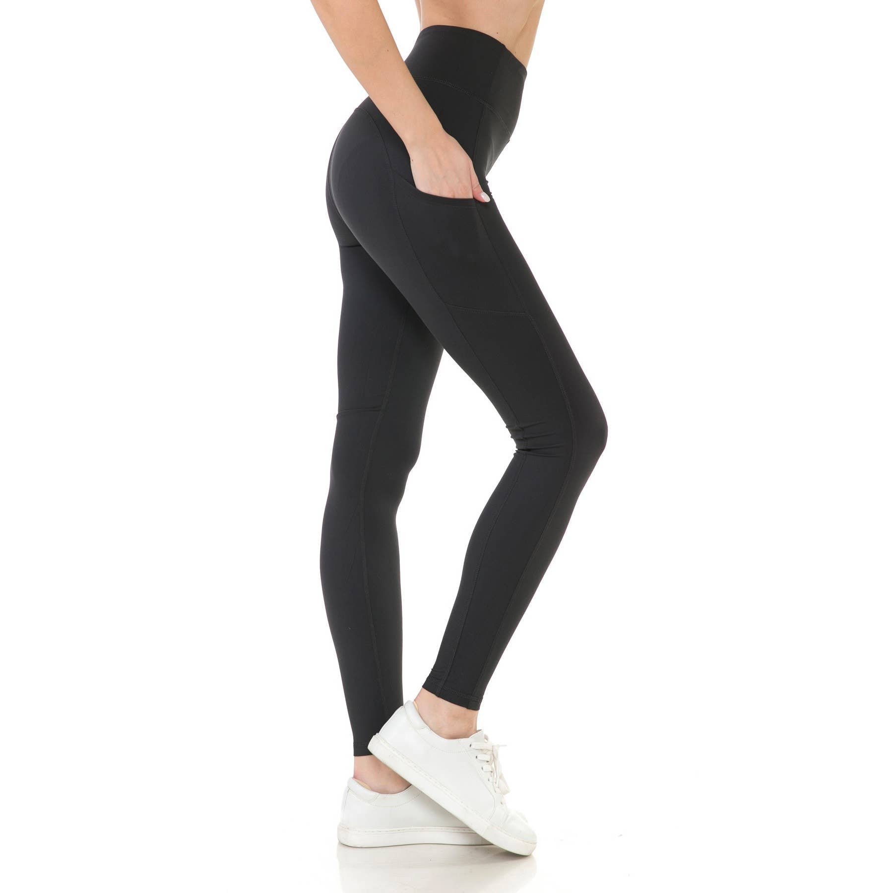 High Waist Activewear Leggings - Side Pockets in Black