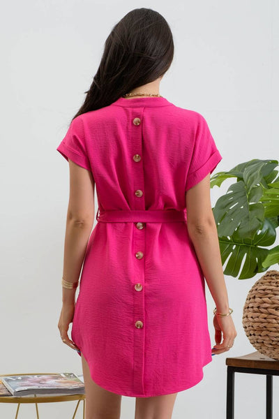 Back Buttoned Belted Mini Dress / Tunic