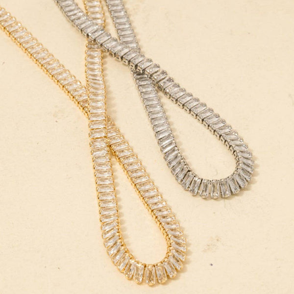 Gold Dipped Cz Baguette Tennis Chain Necklace