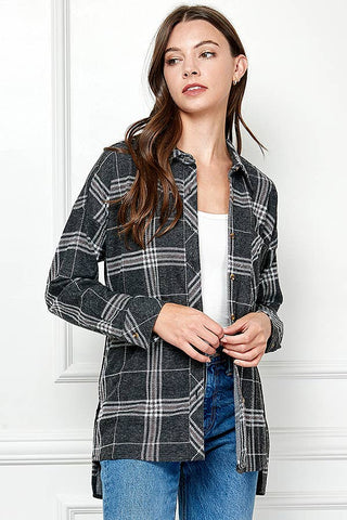 Over Size Knit Plaid Shirt in Charcoal