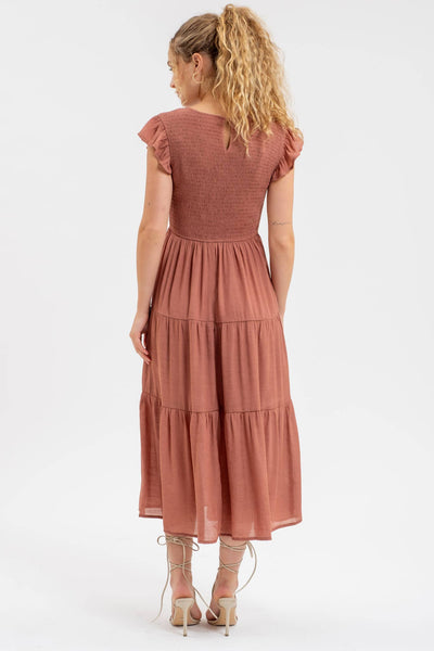 Smocked Tiered Dress in Terracotta