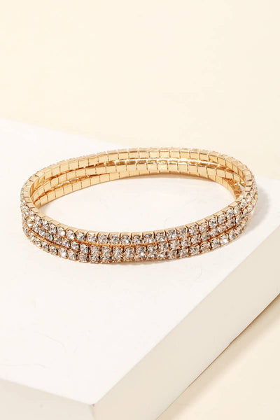 Three Row Rhinestone Studded Stretch Bracelet