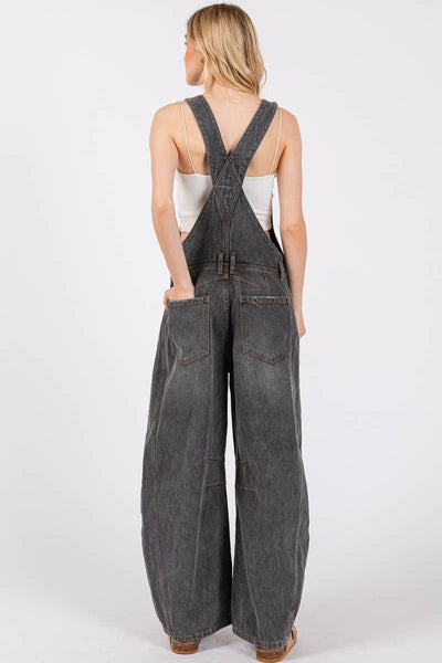 Washed Black Denim Overall