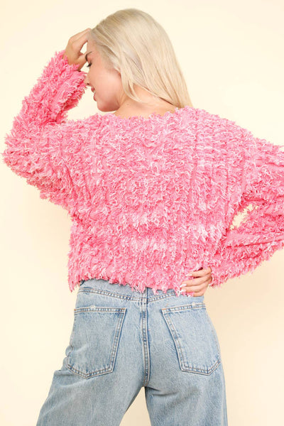 Soft Shaggy Yarn Knit Sweater Jacket