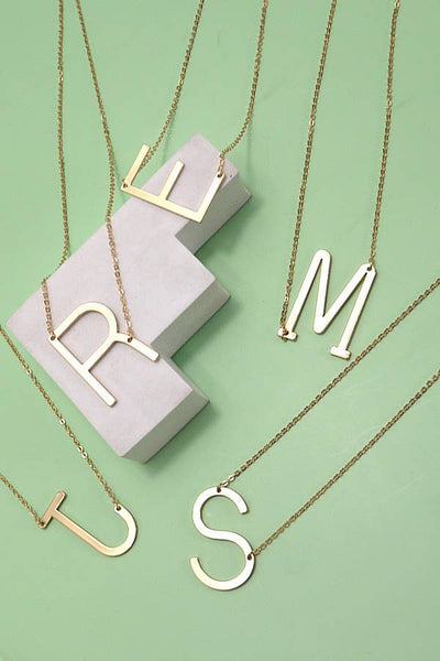 Oversized Sideways Initial Necklace in Gold