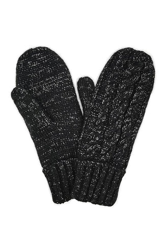 Sherpa Lining Glitter Cable Knit Mittens