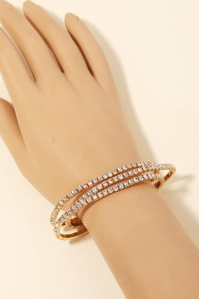 Three Row Rhinestone Studded Stretch Bracelet