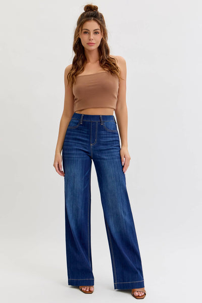 Comfort Pull-On Wide Leg Denim