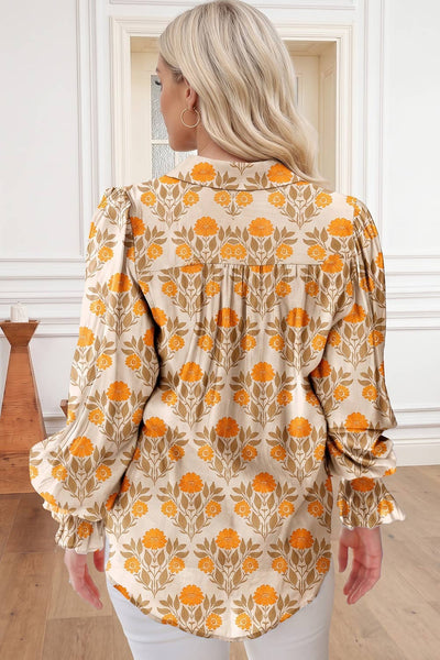 Boho Floral Print Bubble Sleeve Top