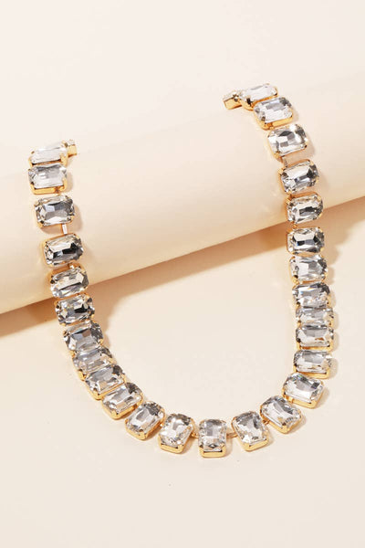 Rectangle Rhinestone Chain Statement Necklace