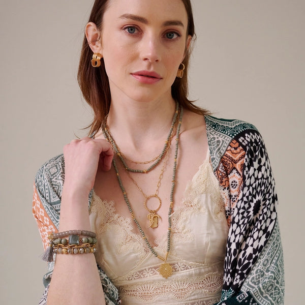 Layered Triangle Circle Beaded Necklace