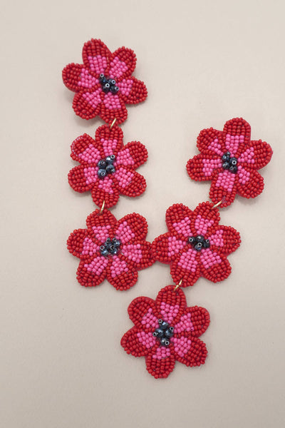 Flower Triple Drop Beaded Earring