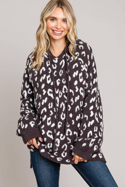 Leopard Hoodie Cardigan in Charcoal