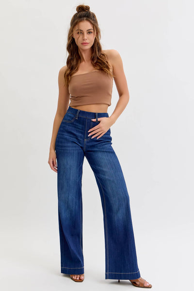 Comfort Pull-On Wide Leg Denim