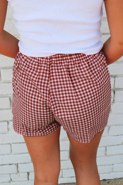Gingham Printed High Waist Shorts in Red