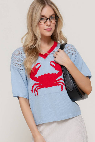 Crab V-Neck Sweater with Contrasting Neck Band