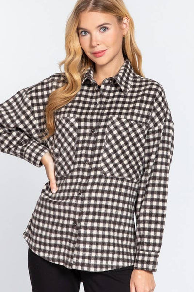 Brushed Checkered Plaid Oversized Jacket