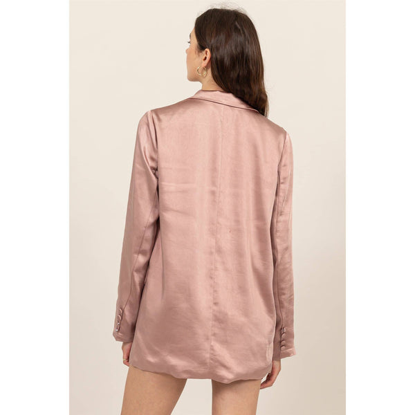 Oversized Satin Blazer in Mauve