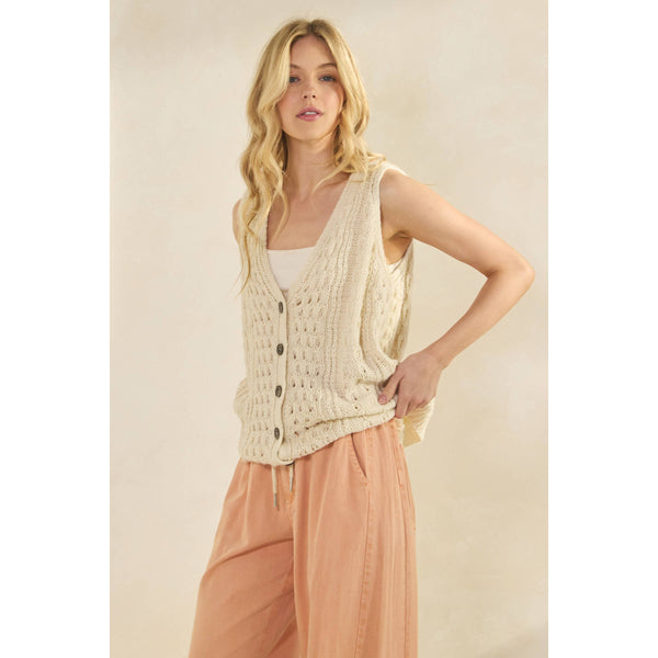Fisherman Sweater Vest in Cream