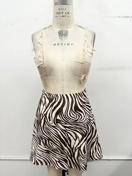 Zebra Print Satin Mini Skirt
